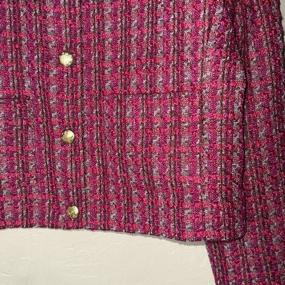 J. Crew Tweed lady jacket pink gold button front size 14. - Picture 5 of 9